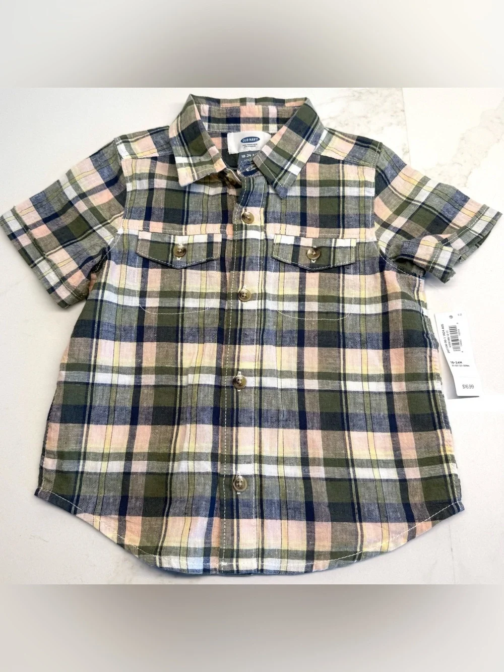 NWT Old Navy 18-24M Plaid Button-Up Shirt & Shark Print Chino Pants Outfit Set